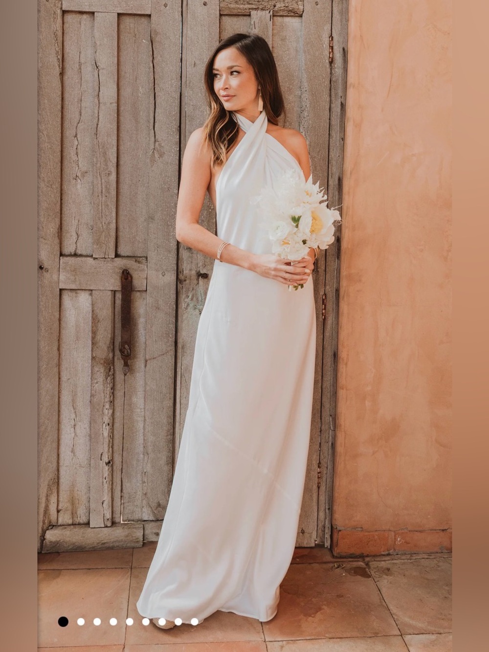 Jasmine Halter Satin Maxi Dress - White